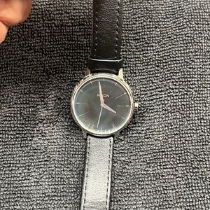 Nixon Silver and Black Leather Watch